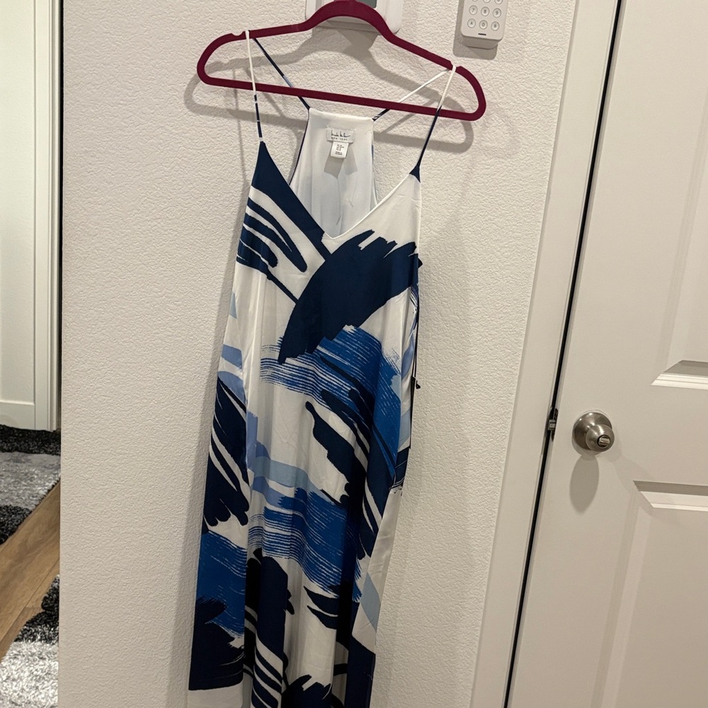 Nicole Miller Blue and White Abstract Maxi Dress